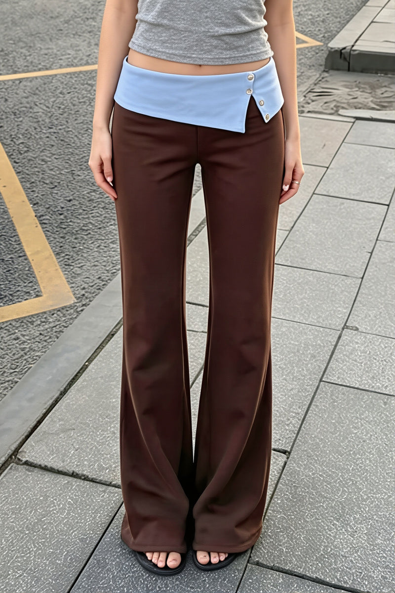 Split Button Fold Waist Knit Pants
