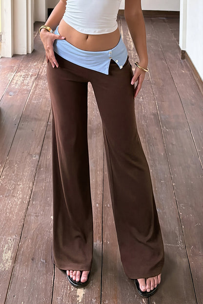 Split Button Fold Waist Knit Pants
