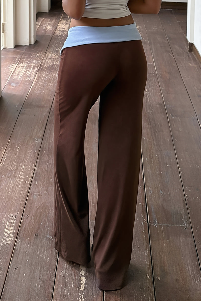 Split Button Fold Waist Knit Pants