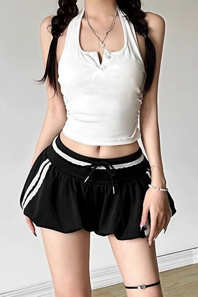 Sporty Color Block Letter Print High Waist Shorts