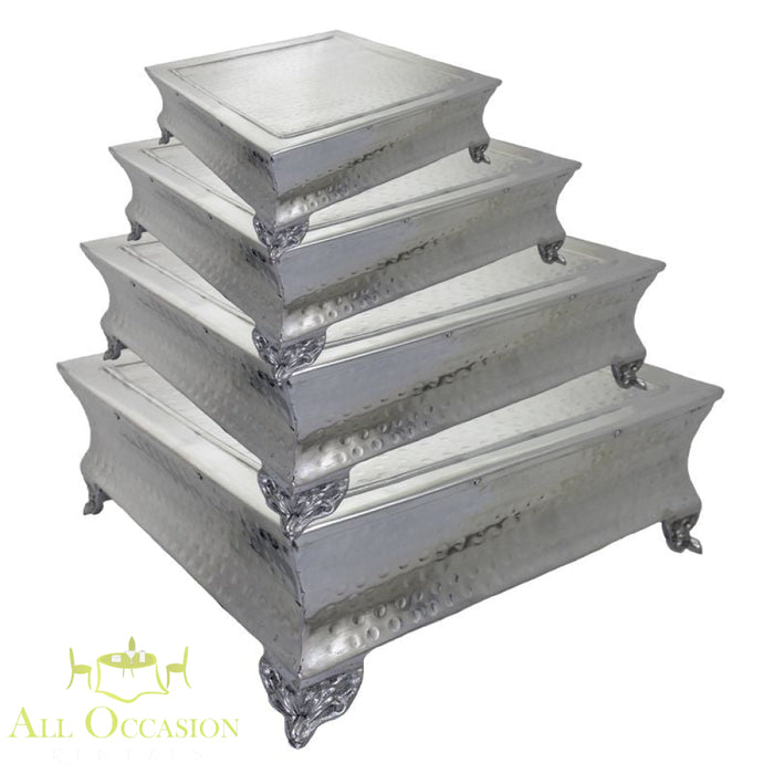 22x22 square cake stand set for rentals, perfect for events in Corona, CA. Enhances any celebration or wedding decor.