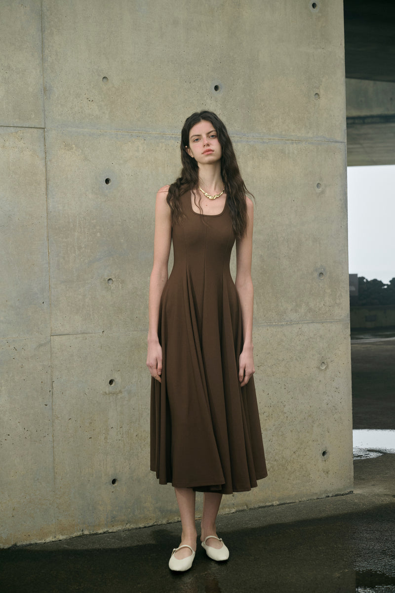 Square neck fit-and-flare dress