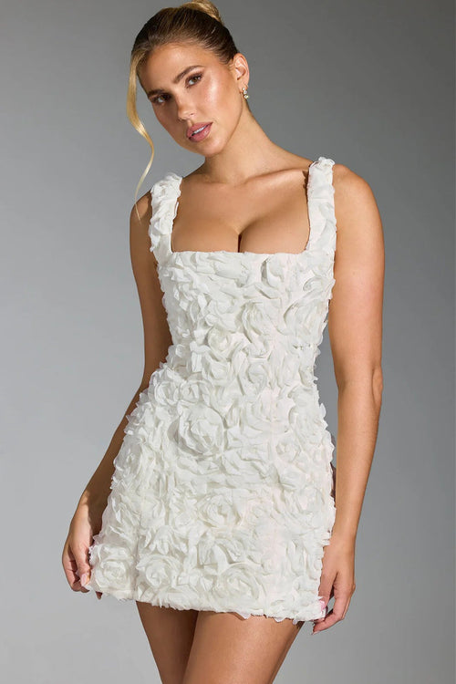 Square Neck Stereo Flower Mini Dress