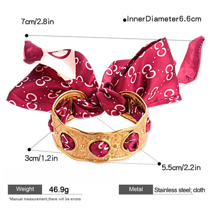 Stainless Steel Hollow Fabric Open Bracelet