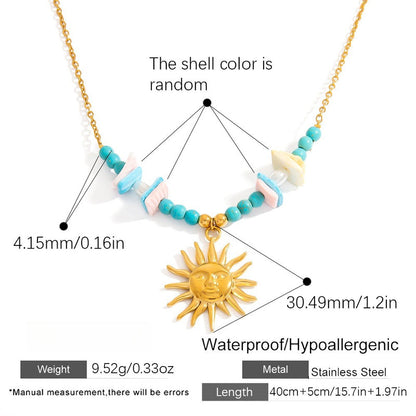 Stainless Steel Natural Stone Pearl Starfish Sun NeckLace