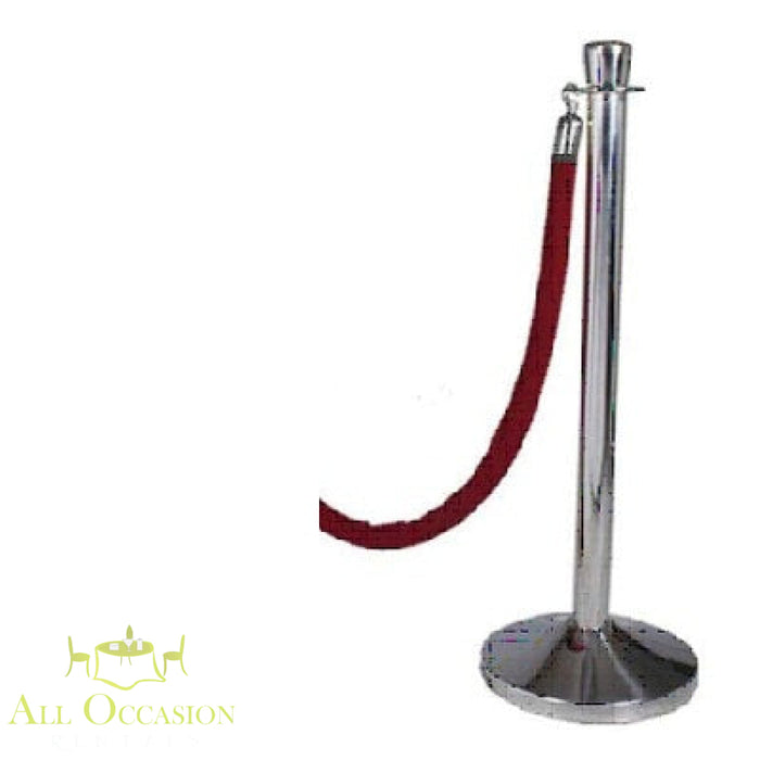 Stanchion rope dividers with red velvet rope, ideal for event rentals in Corona and Inland Empire.