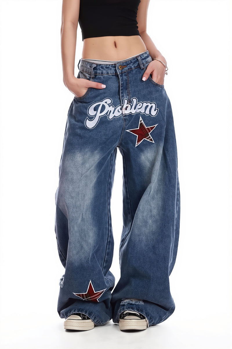 Star Embroidered Baggy Jeans