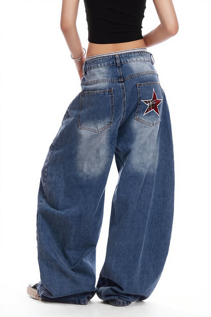 Star Embroidered Baggy Jeans