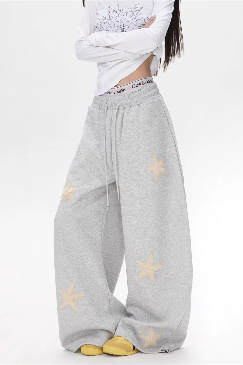 Star Embroidered Baggy Sweat Pants