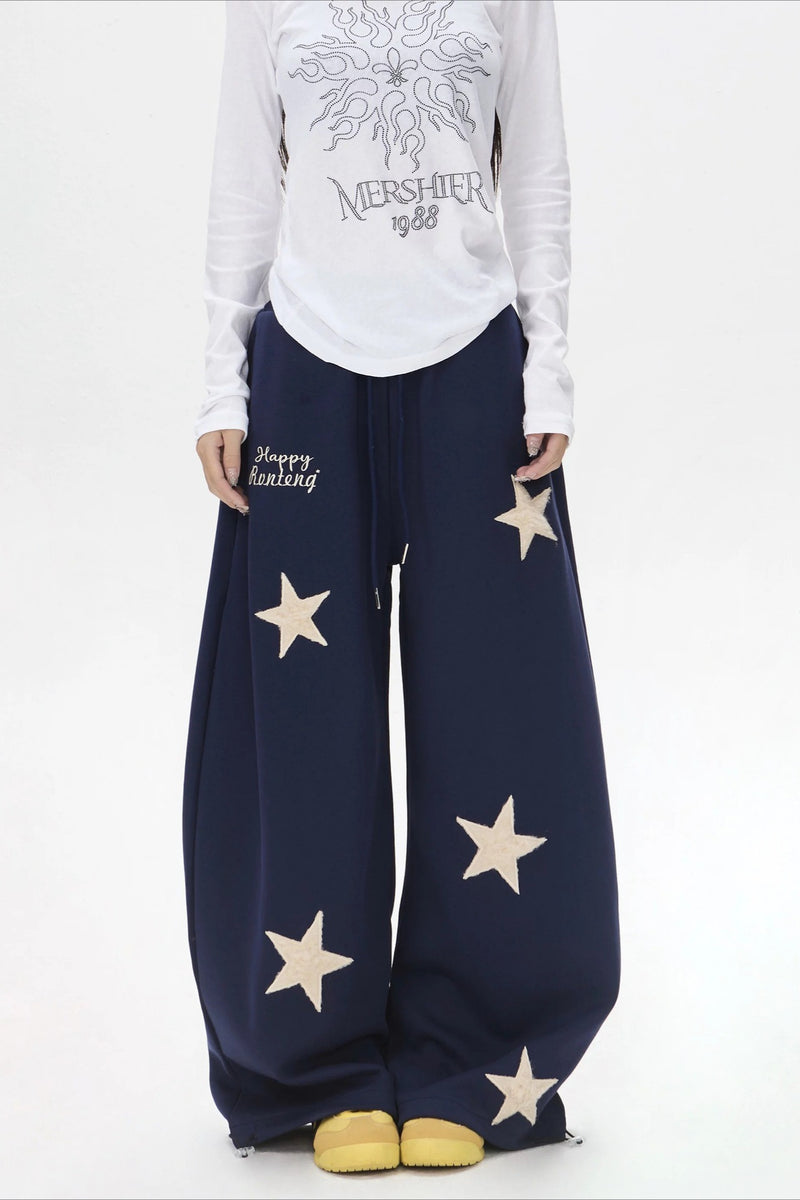 Star Embroidered Baggy Sweat Pants