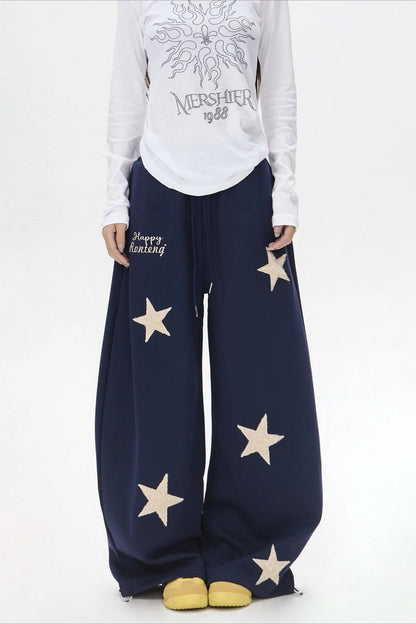 Star Embroidered Baggy Sweat Pants