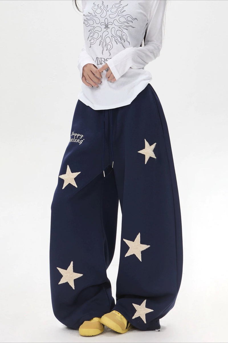 Star Embroidered Baggy Sweat Pants