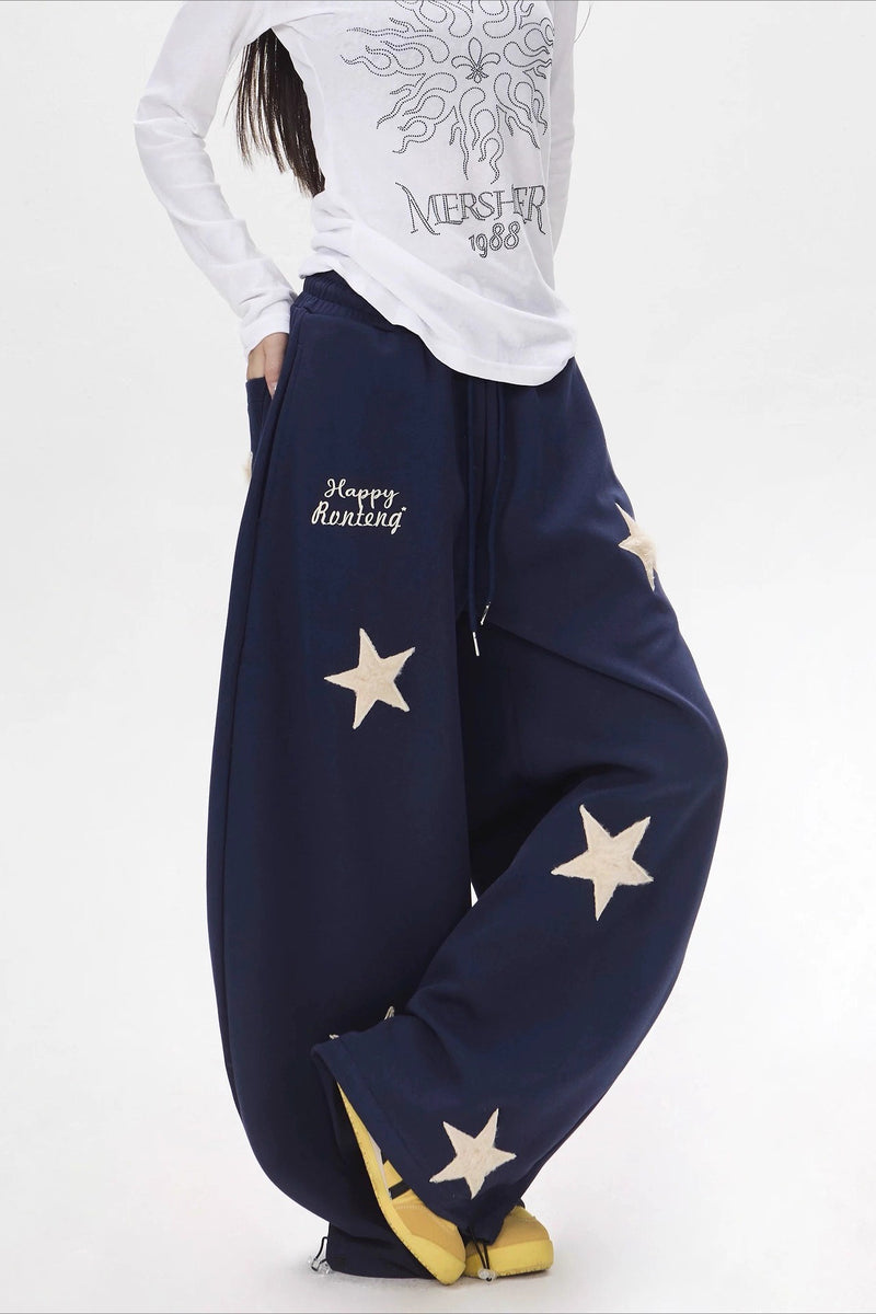 Star Embroidered Baggy Sweat Pants