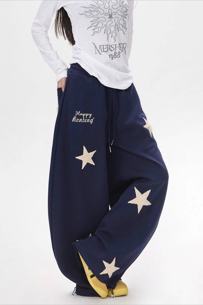 Star Embroidered Baggy Sweat Pants