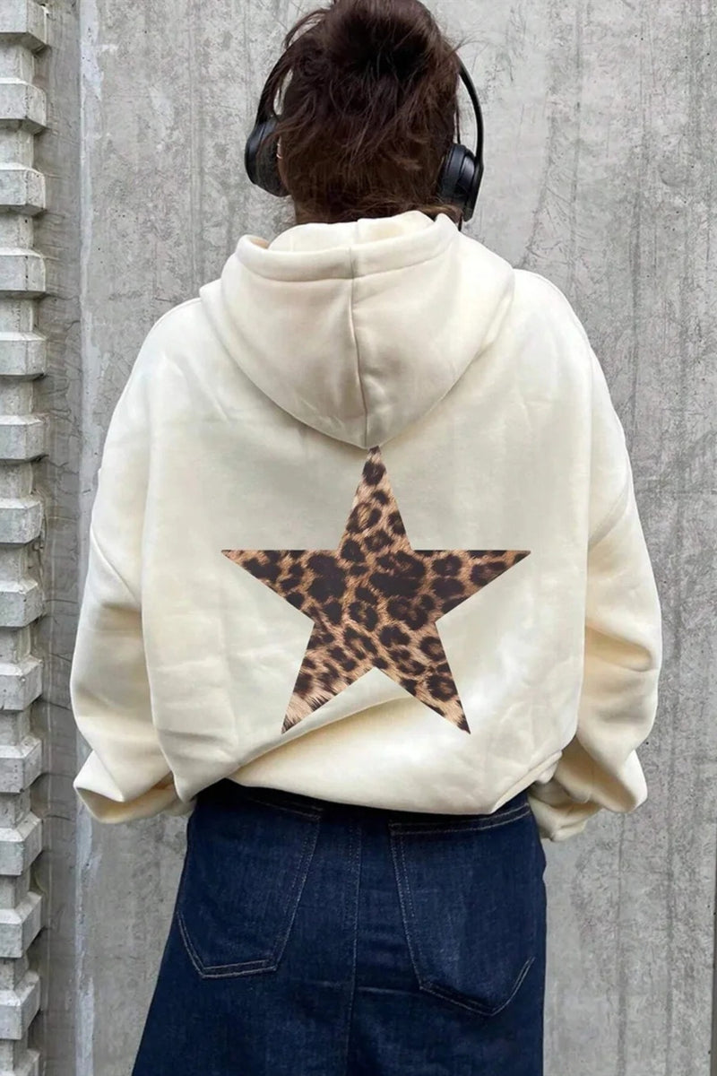 Star Print Loose Fit Pullover Hoodie