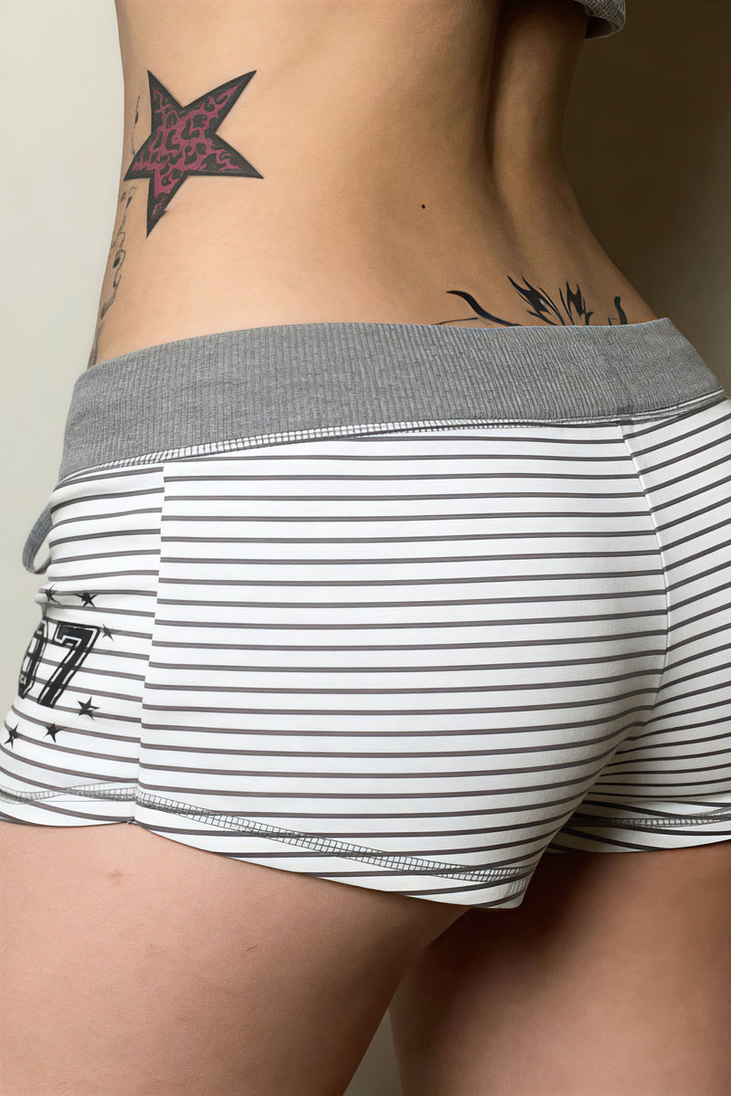 Star Print Striped Drawstring Shorts