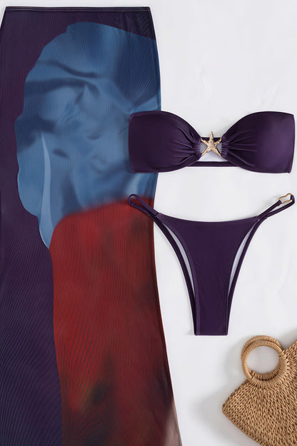 Strapless Bikini With Long Skirt Three Piece Swim Sets