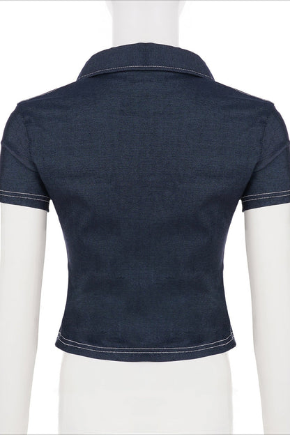 Street Hot Denim Cropped Blouse