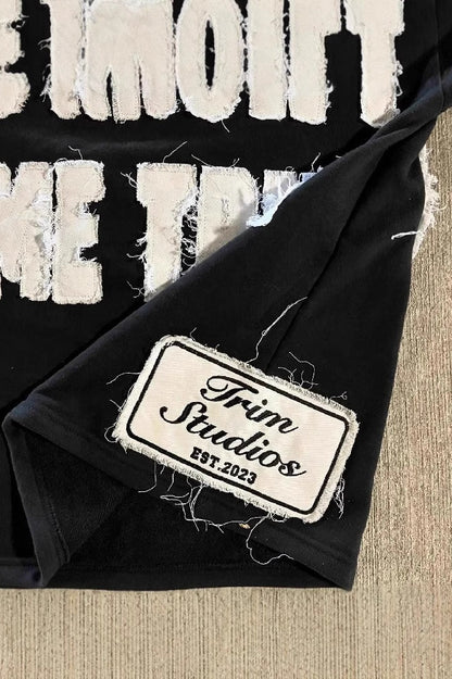 Street Pullover Letter Patch Loose Crew T-shirt