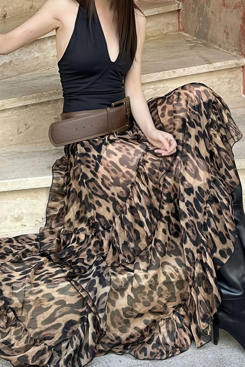 Street Style Leopard Flowy Layer Skirt