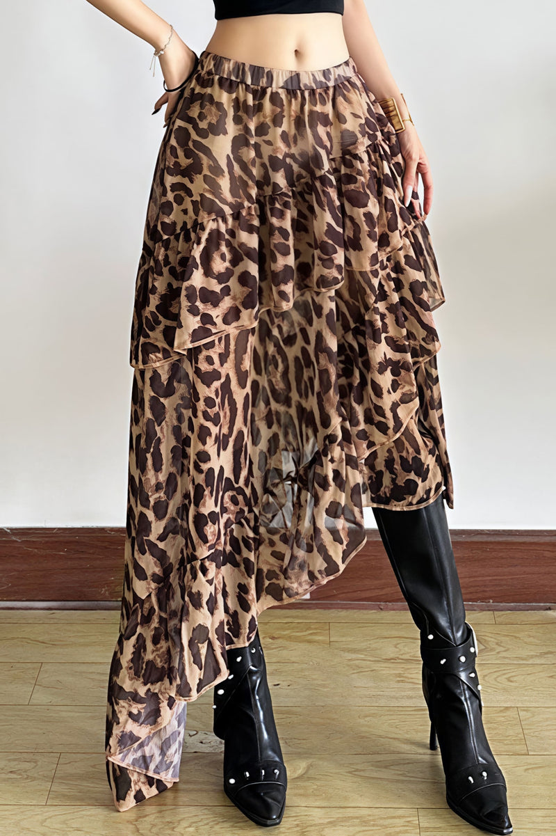 Street Style Leopard Flowy Layer Skirt