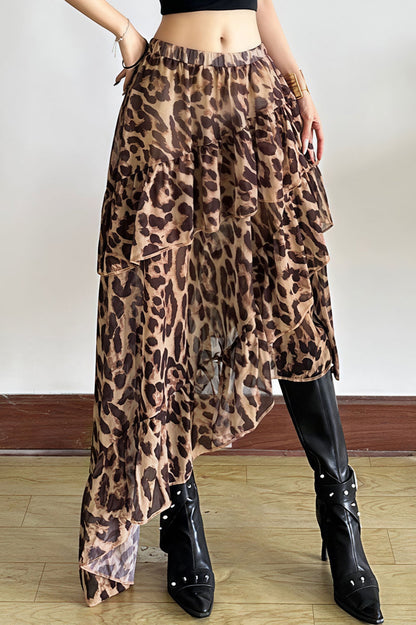 Street Style Leopard Flowy Layer Skirt