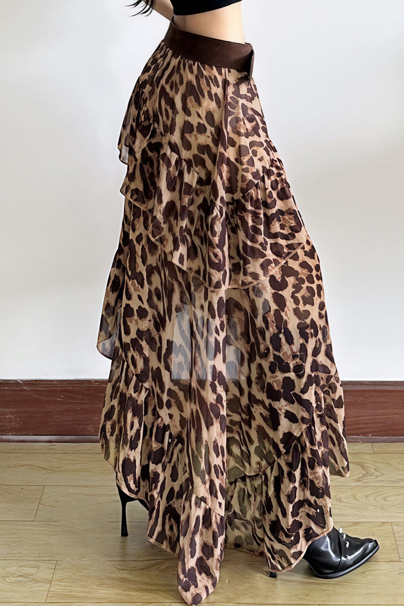 Street Style Leopard Flowy Layer Skirt