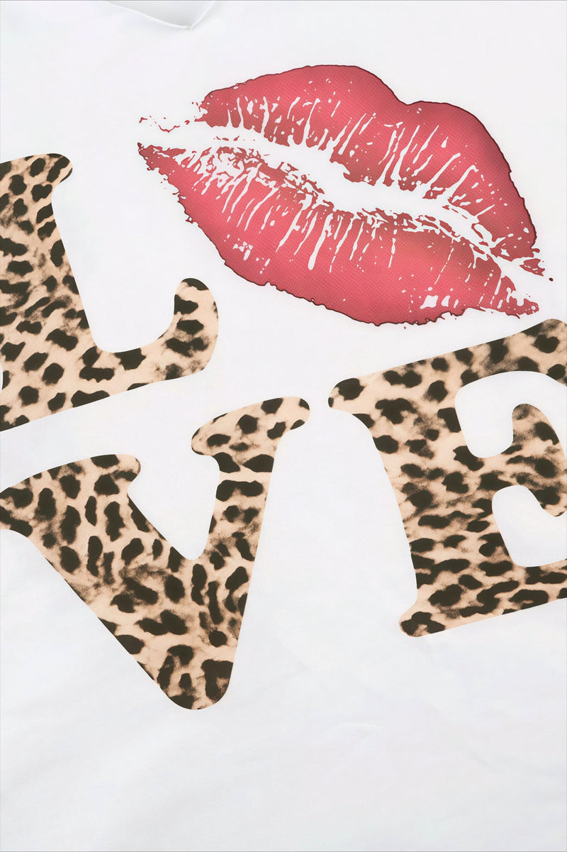 Street Style Leopard Letter Print V Neck Sexy Crop Top T-shirt