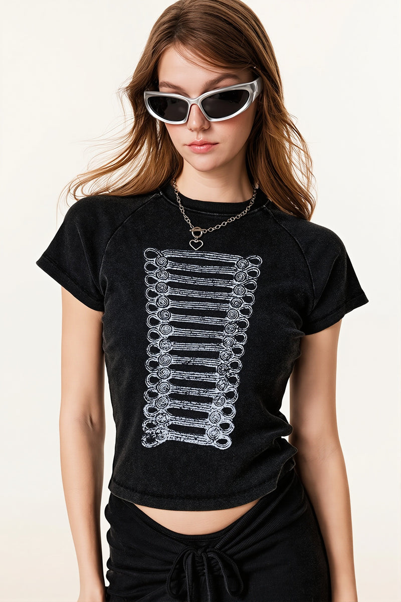 Street Style Vintage Washed Print T-shirt