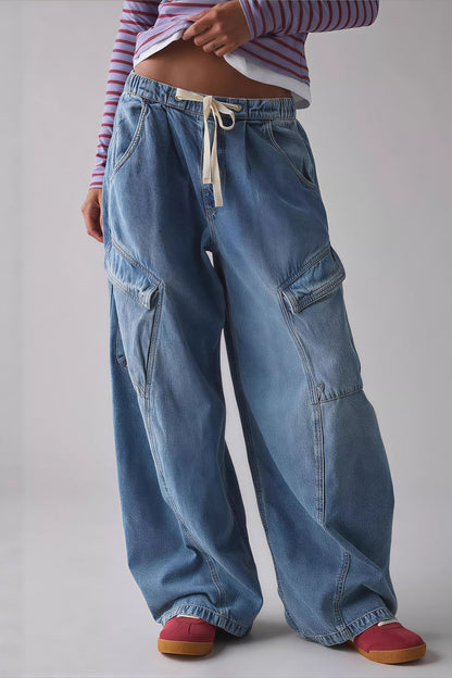 Street Tie Casual Loose Pocket Jeans