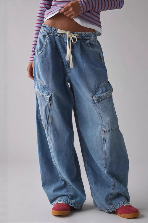 Street Tie Casual Loose Pocket Jeans
