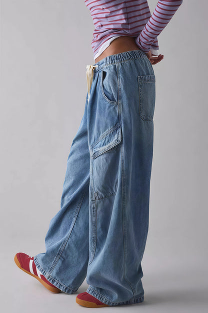 Street Tie Casual Loose Pocket Jeans