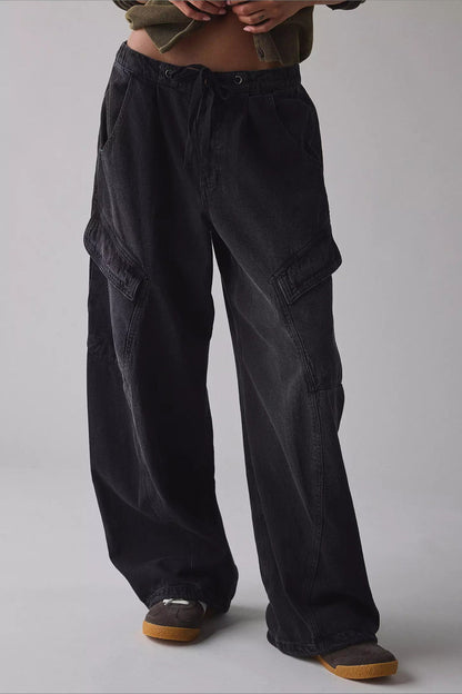 Street Tie Casual Loose Pocket Jeans