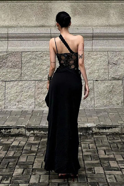 Streetwear Irregular Lace Patch Sheer Mini Dress