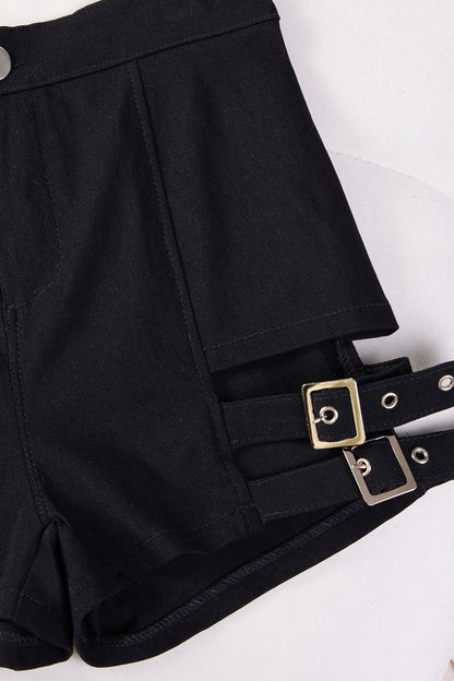 Stretchy Black Lace Up Waist Shorts