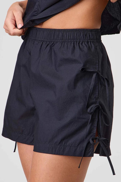 Stripe Bow Elastic Waist Casual Shorts