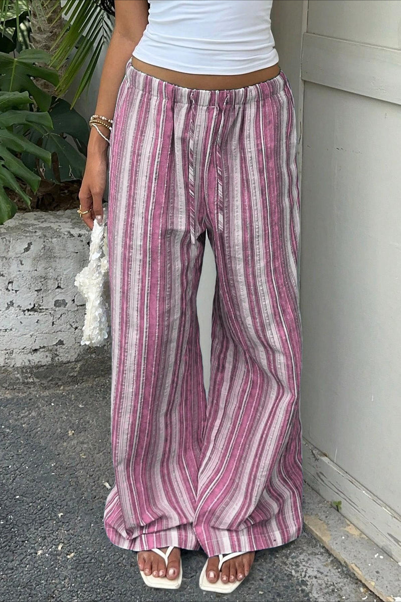 Stripe Drawstring Waist Casual Pants