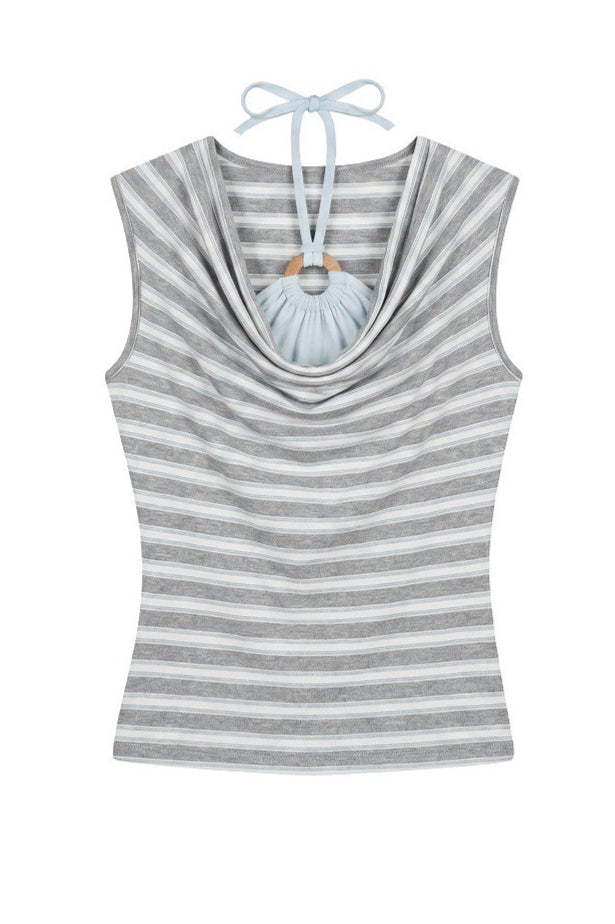 Striped Asymmetric Halter Slim Tank Top