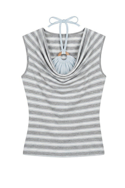 Striped Asymmetric Halter Slim Tank Top