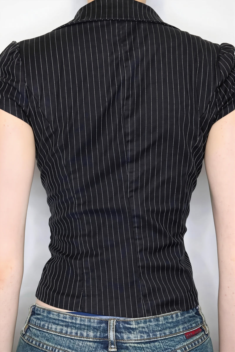 Striped Collar Double Button Blouse