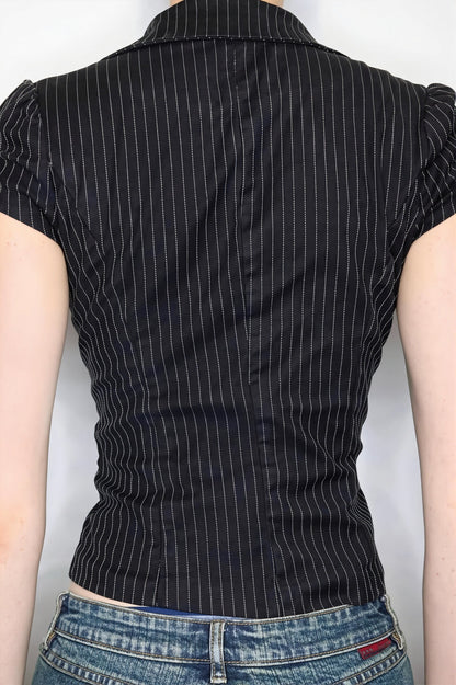 Striped Collar Double Button Blouse