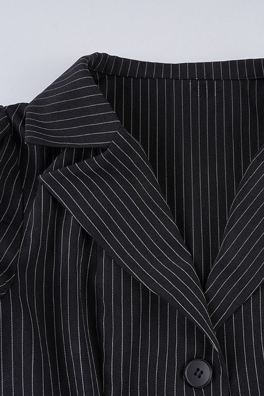 Striped Collar Double Button Blouse