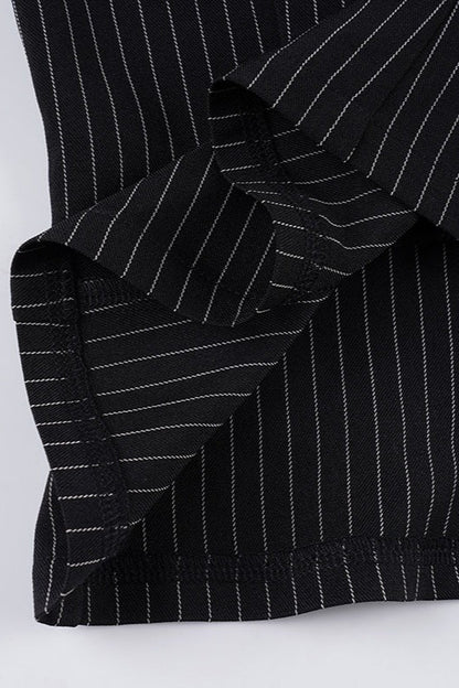 Striped Collar Double Button Blouse