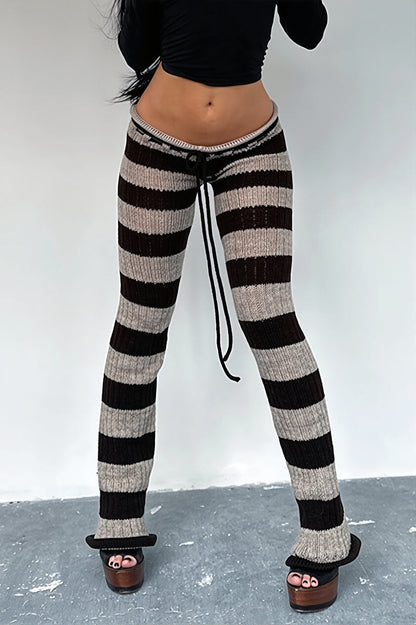 Striped Color Block Knit Skinny Pants