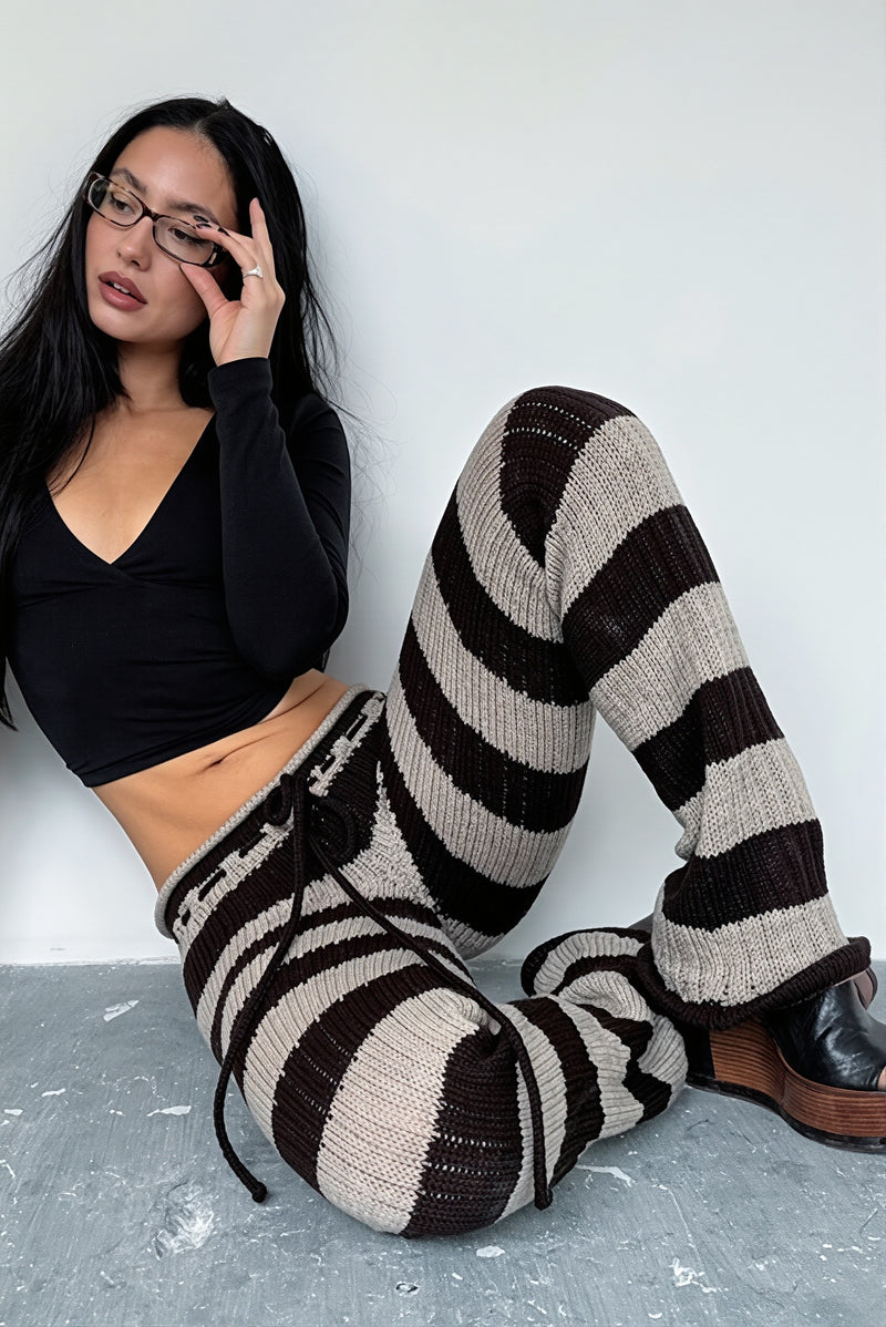 Striped Color Block Knit Skinny Pants