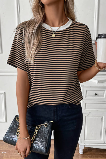 Striped Colorblock Loose T-shirt