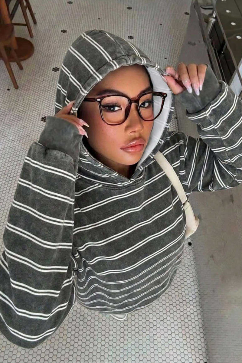 Striped Colorblock Pullover Hoodie