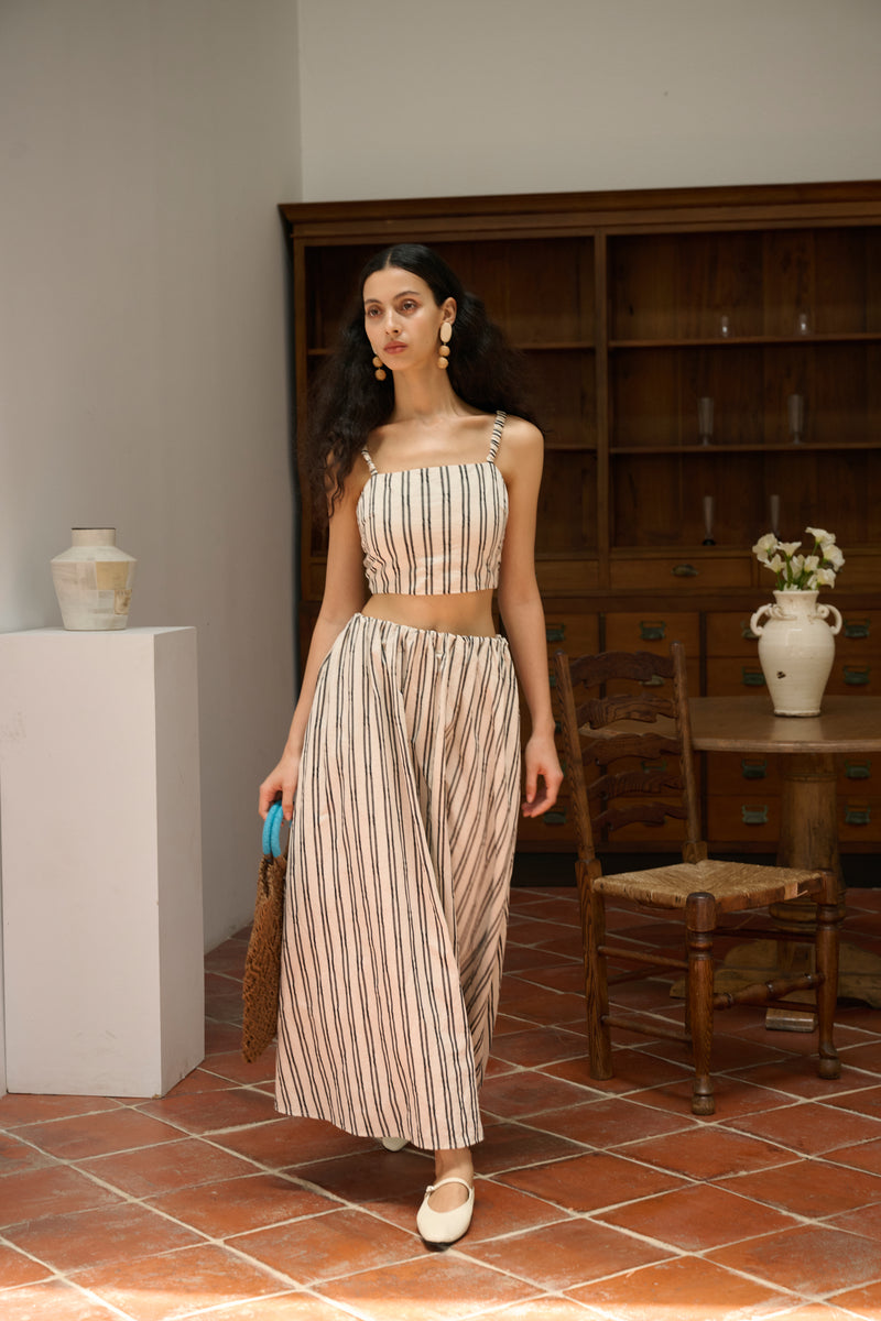 Striped cotton-linen set