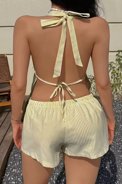 Striped Deep V Back Tie Two Piece Set