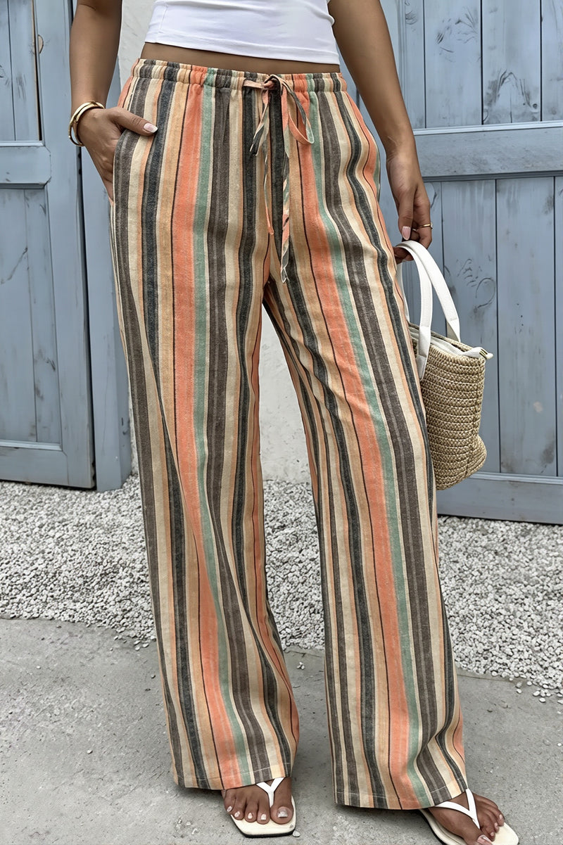 Striped Drawstring Beach Wide Leg Pants